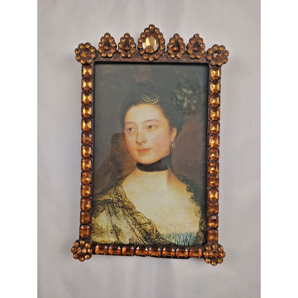 Vintage Amber Rhinestone Jeweled Pic Frame Hollywood Regency Belle Maison Style